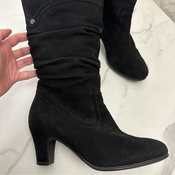 Blondo Black Valeska Slouchy Mid Calf Heeled Leather Boots Size 7.5 Classy - Picture 5 of 16